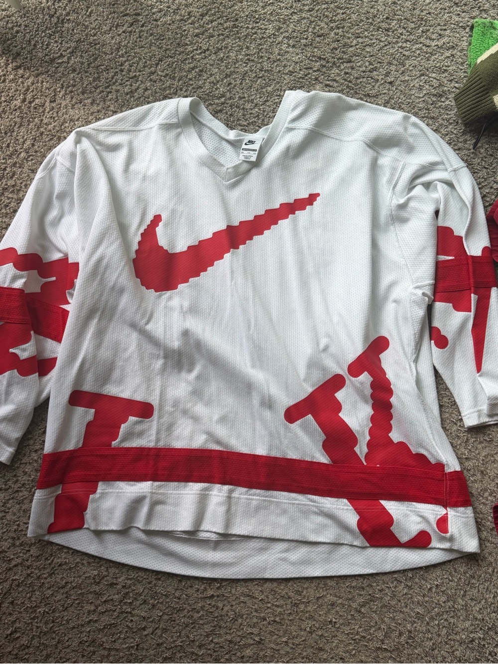 Nike White and Red Graphic Kids Long Sleeve Sports Top
